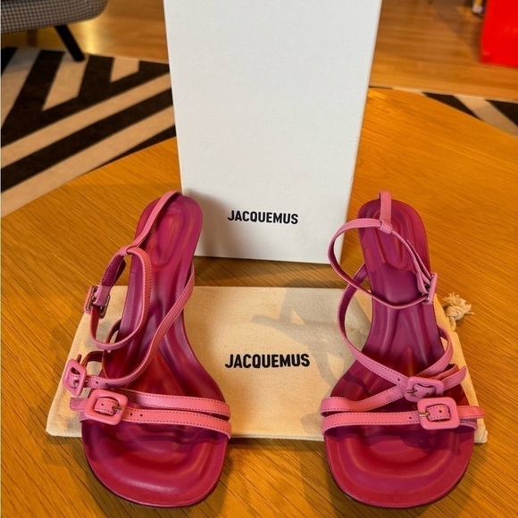 JACQUEMUS Bubblegum Pink Calf Leather Carmague Sandals Size 36 New in Box NWT - Picture 13 of 14